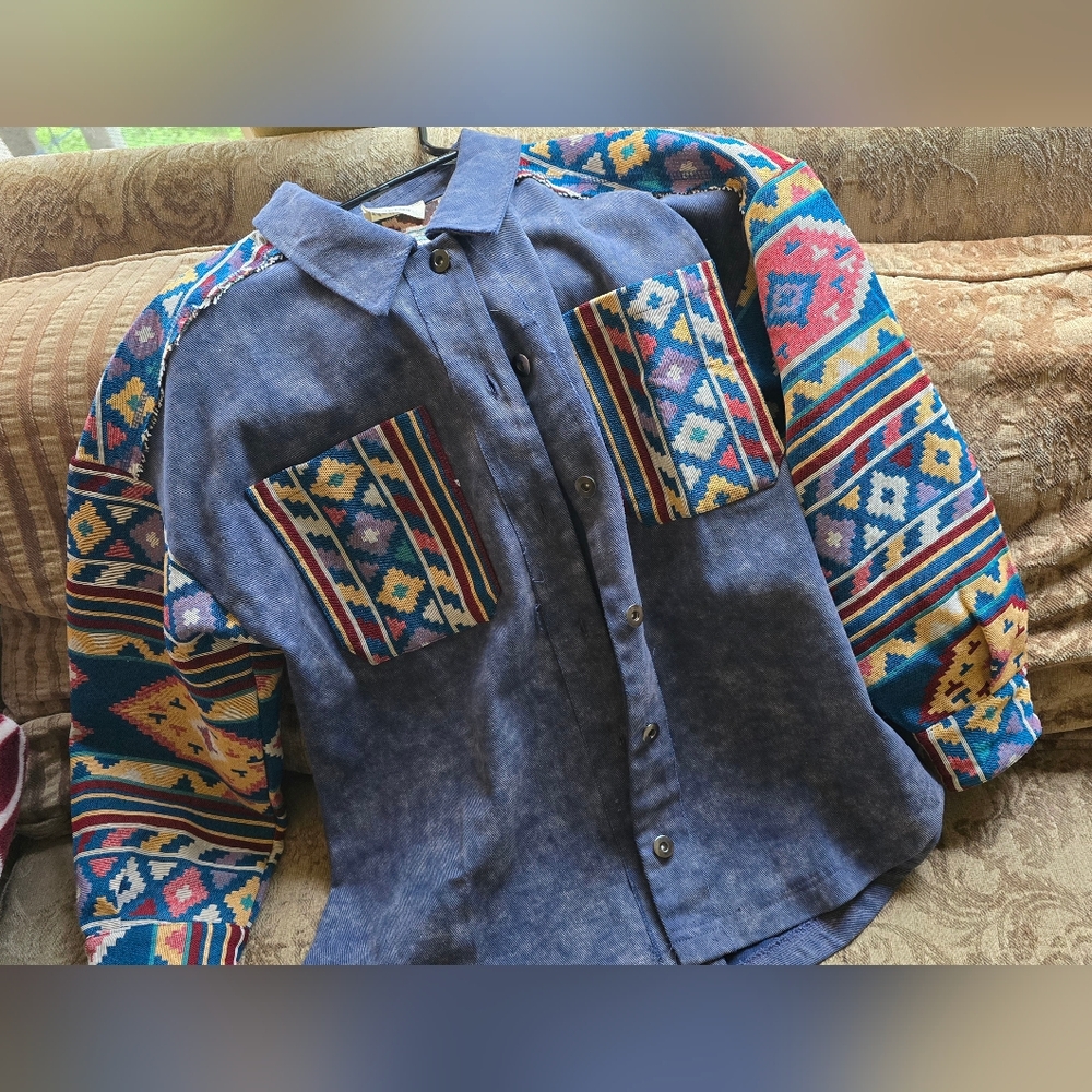 Tribal Patterned Denim Jacket